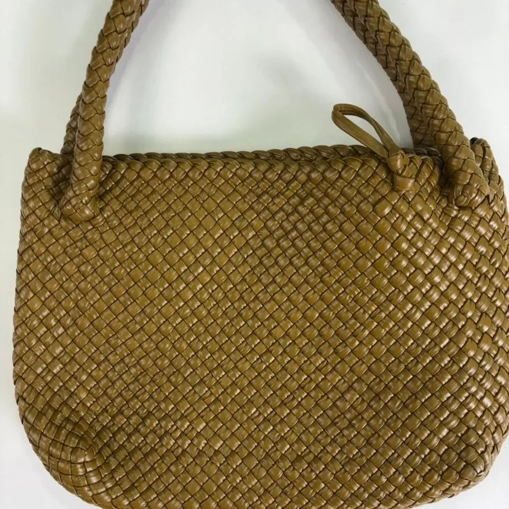 Bottega Veneta Tan Intrecciato Woven Shoulder Bag with Gold Button - Picture 5 of 8
